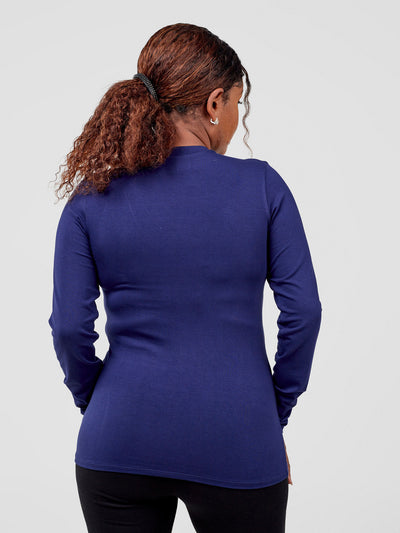 Vivo Basic V-Neck Long Sleeve Top - Navy Blue
