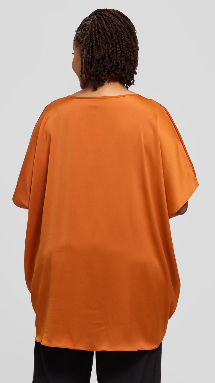 Vivo Ruched Maxi Top in Textured Satin - Rust