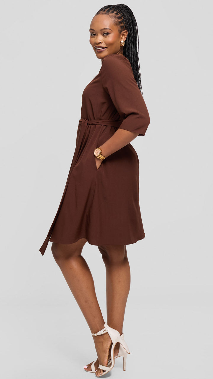 Vivo Laika 3/4 Sleeve Tent Dress in Crepe - Chocolate