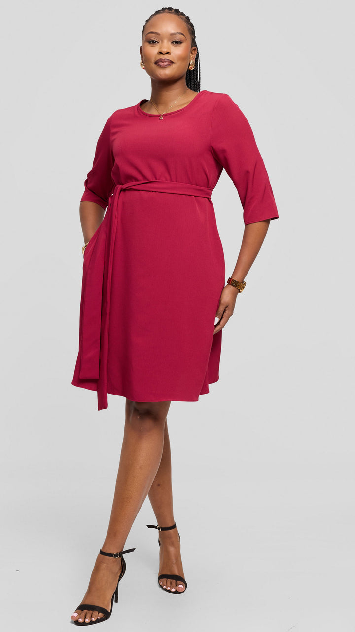 Vivo Laika 3/4 Sleeve Tent Dress in Crepe - Maroon