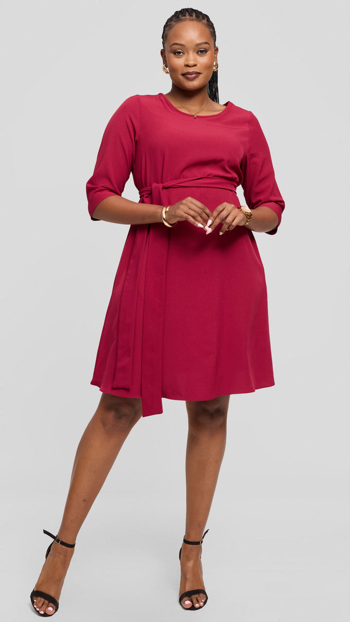 Vivo Laika 3/4 Sleeve Tent Dress in Crepe - Maroon
