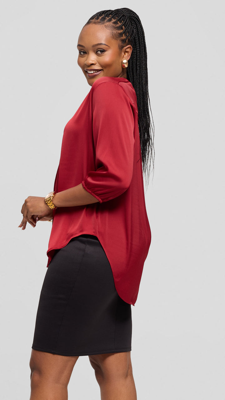 Vivo Dua Shirt In Satin - Dark Red