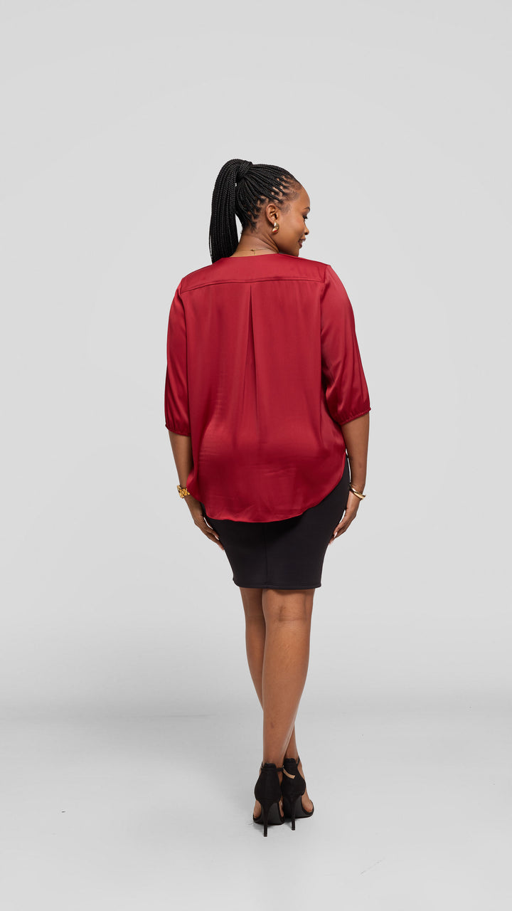 Vivo Dua Shirt In Satin - Dark Red