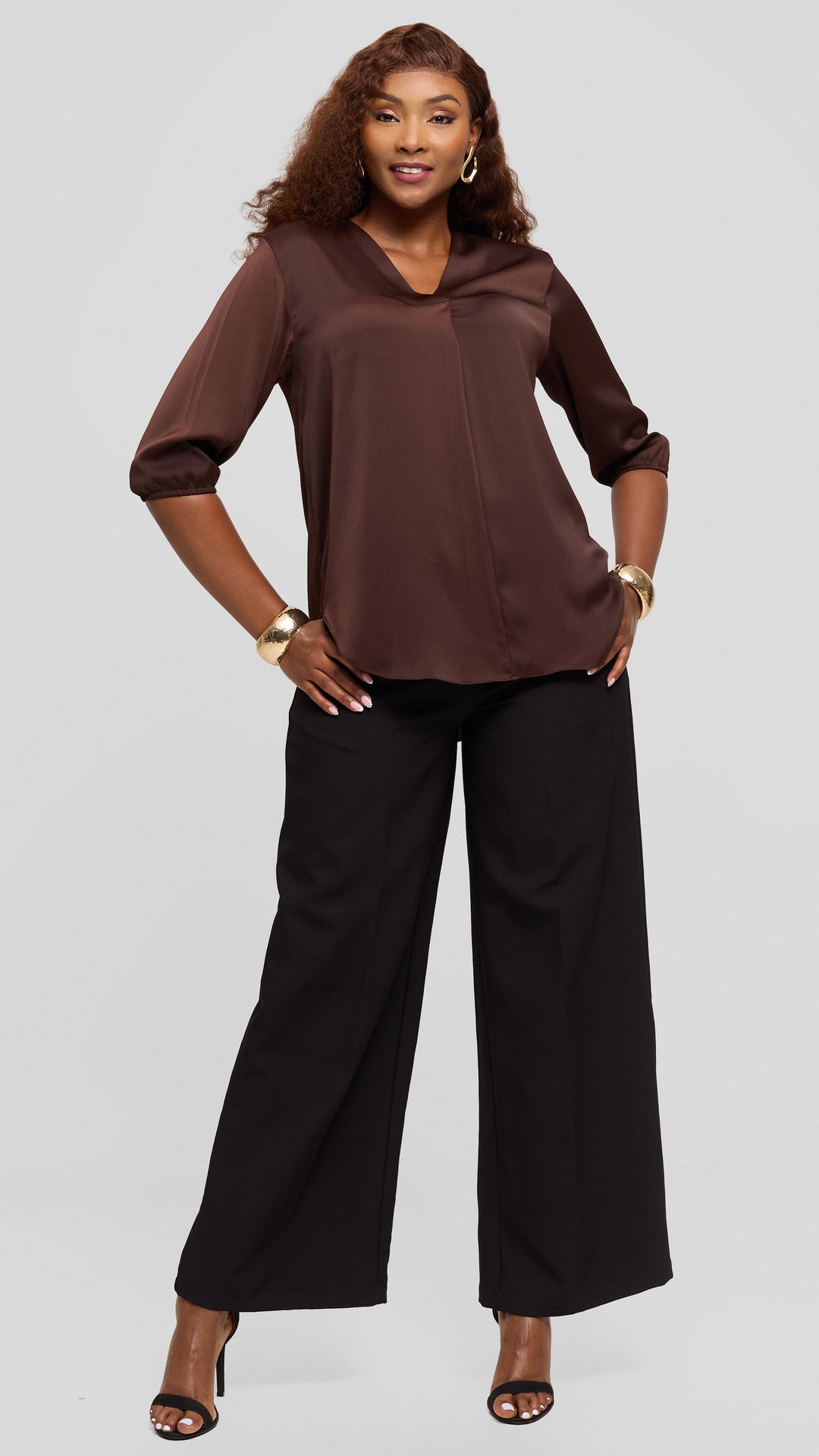 Vivo Dua Shirt In Satin - Dark Brown