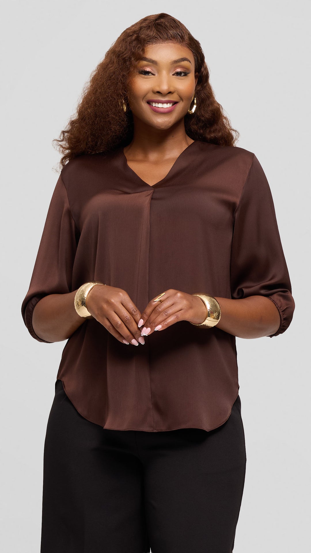Vivo Dua Shirt In Satin - Dark Brown