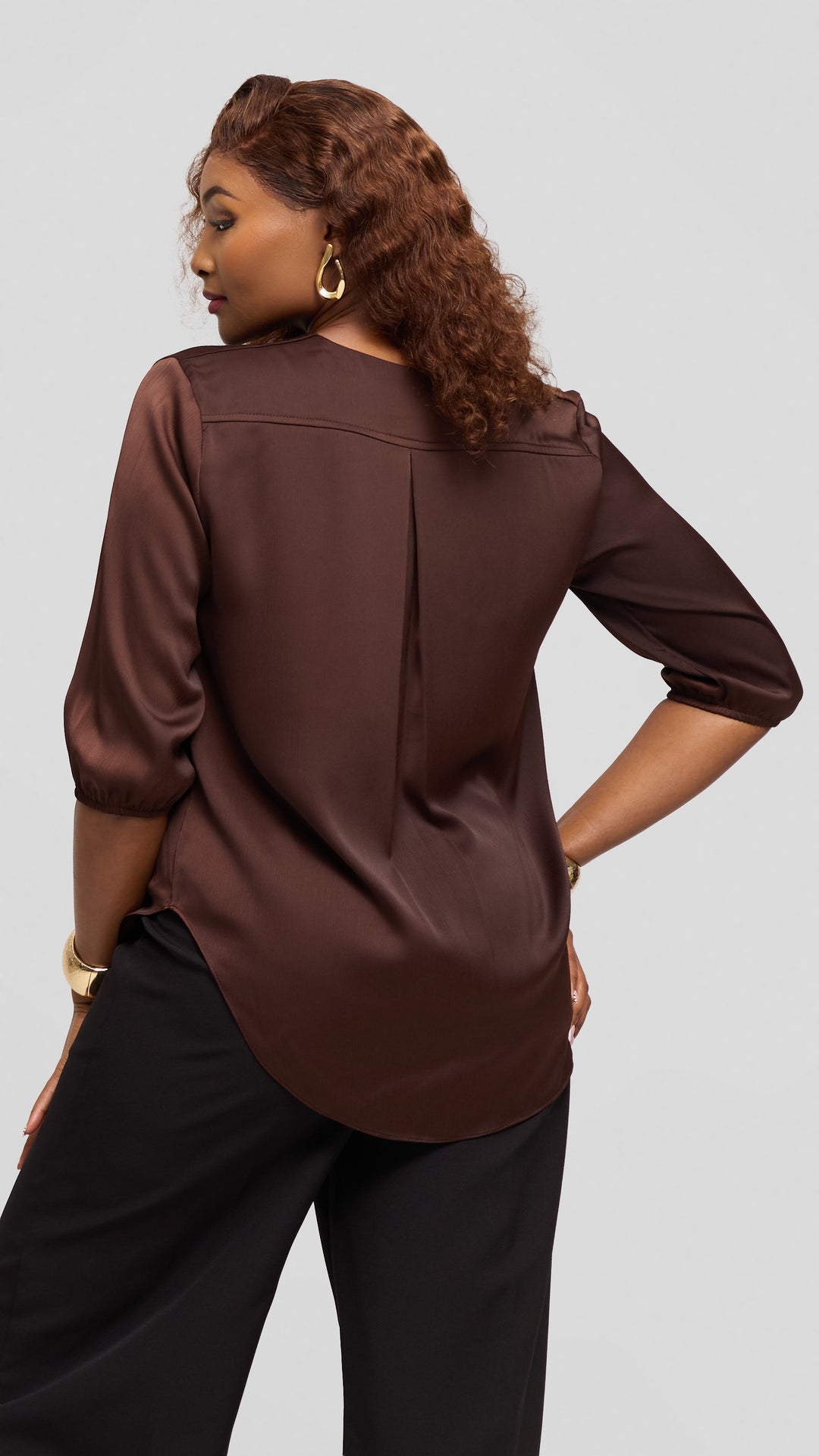 Vivo Dua Shirt In Satin - Dark Brown