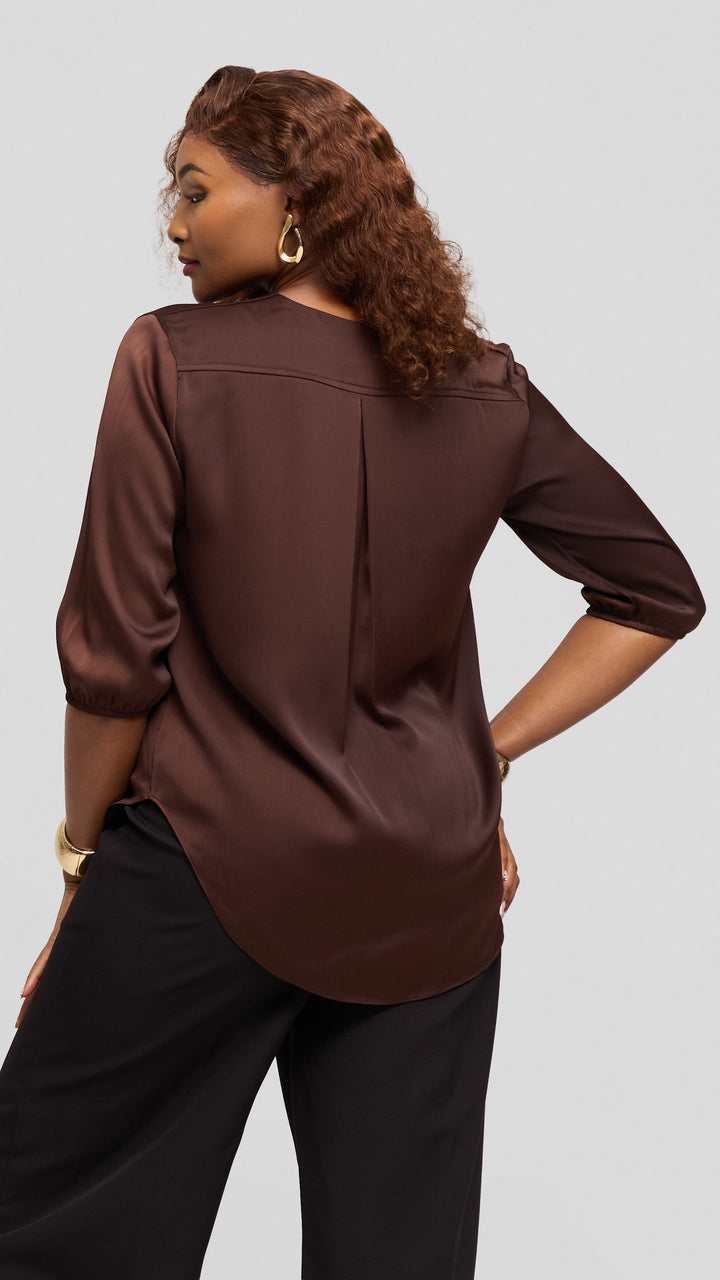 Vivo Dua Shirt In Satin - Dark Brown
