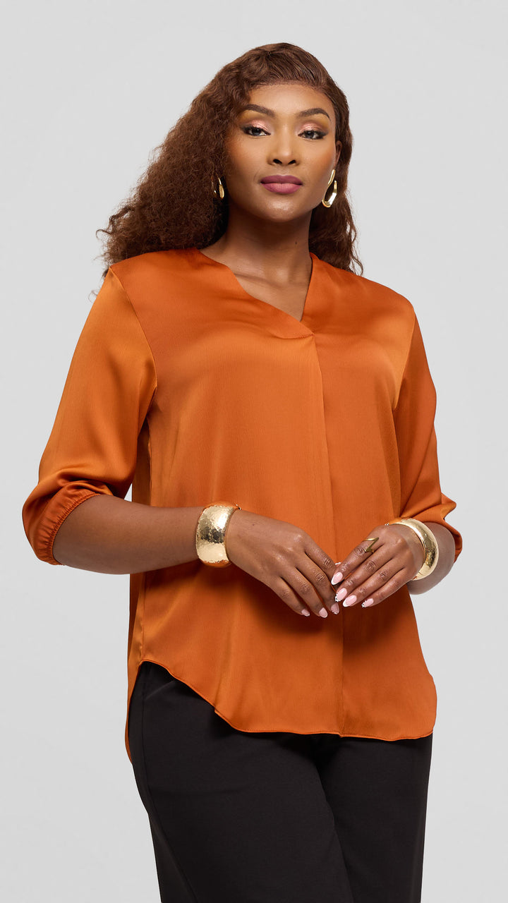 Vivo Dua Shirt In Satin - Rust