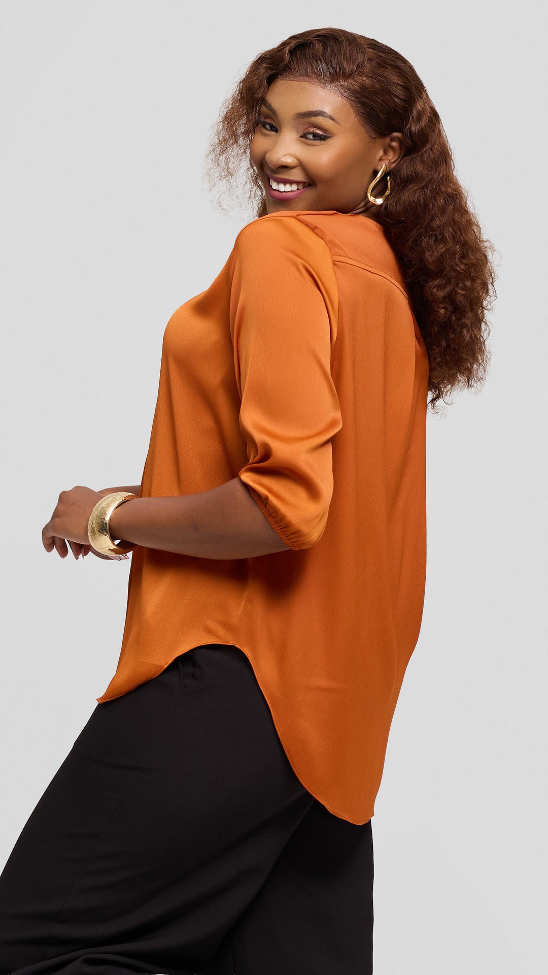 Vivo Dua Shirt In Satin - Rust