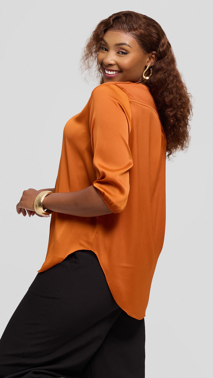Vivo Dua Shirt In Satin - Rust