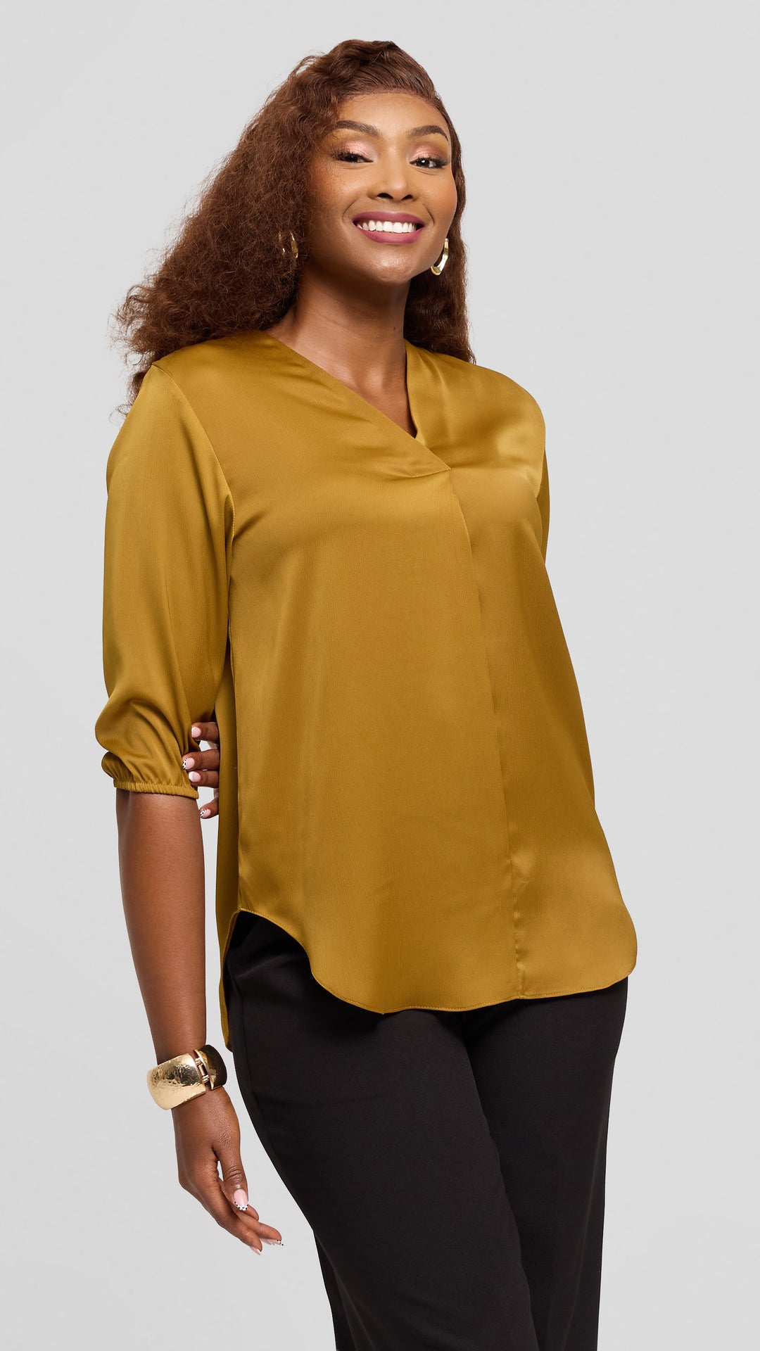 Vivo Dua Shirt In Satin - Dark Olive
