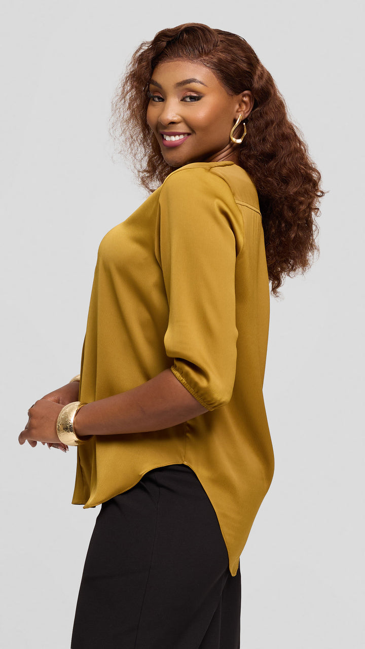 Vivo Dua Shirt In Satin - Dark Olive
