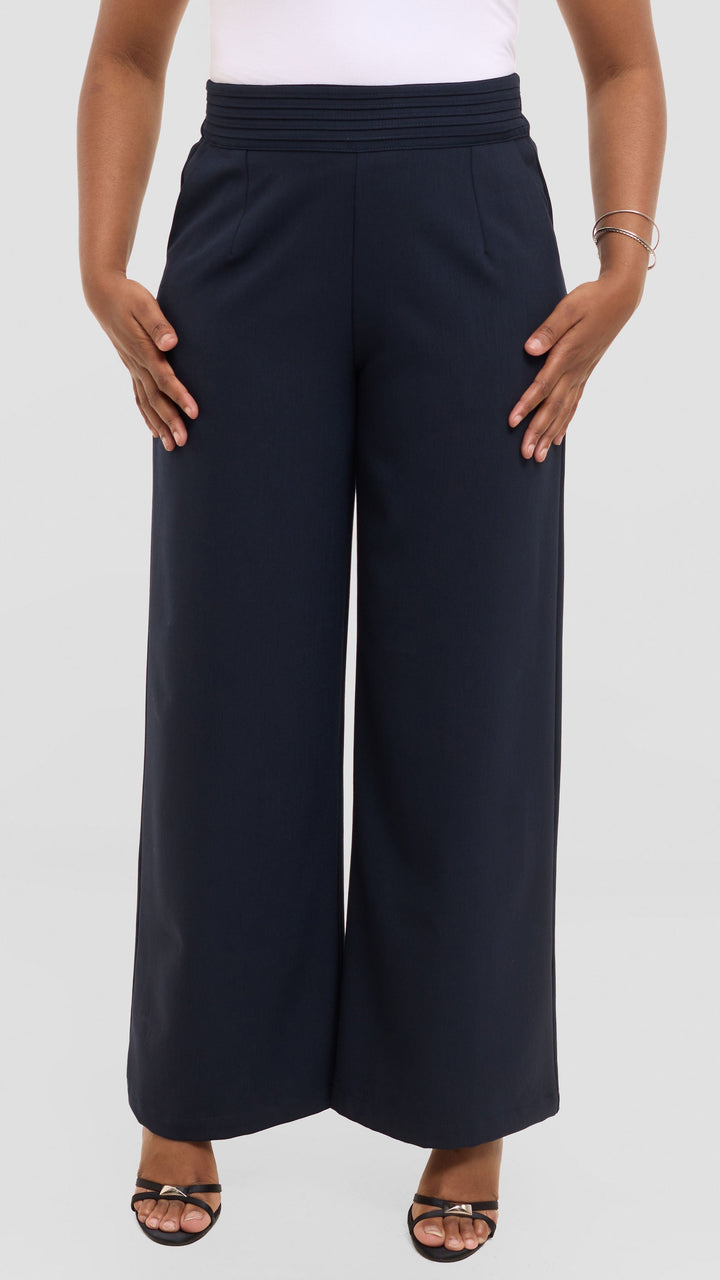 Vivo Pintuck Waist Pants in Crepe - Navy