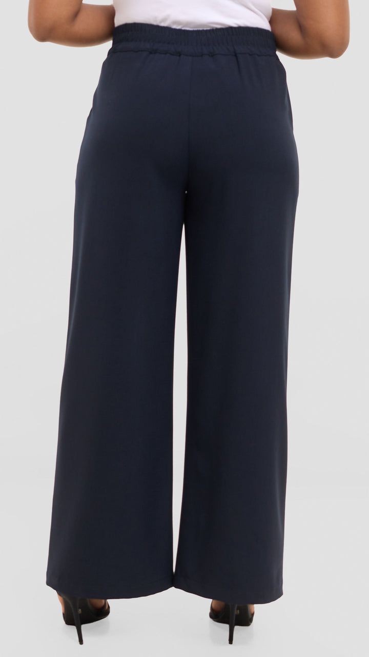 Vivo Pintuck Waist Pants in Crepe - Navy