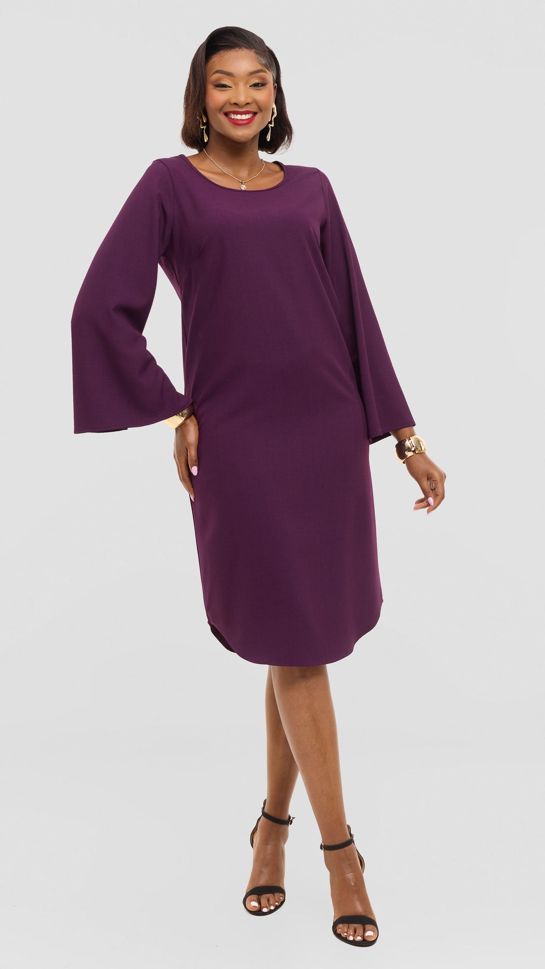 Vivo Jamila Slit Sleeve Dress in Crepe - Mulberry