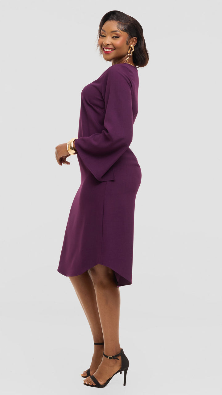Vivo Jamila Slit Sleeve Dress in Crepe - Mulberry