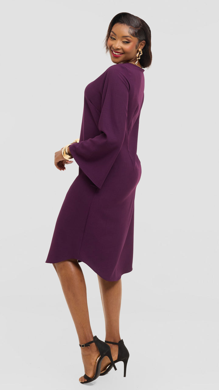 Vivo Jamila Slit Sleeve Dress in Crepe - Mulberry