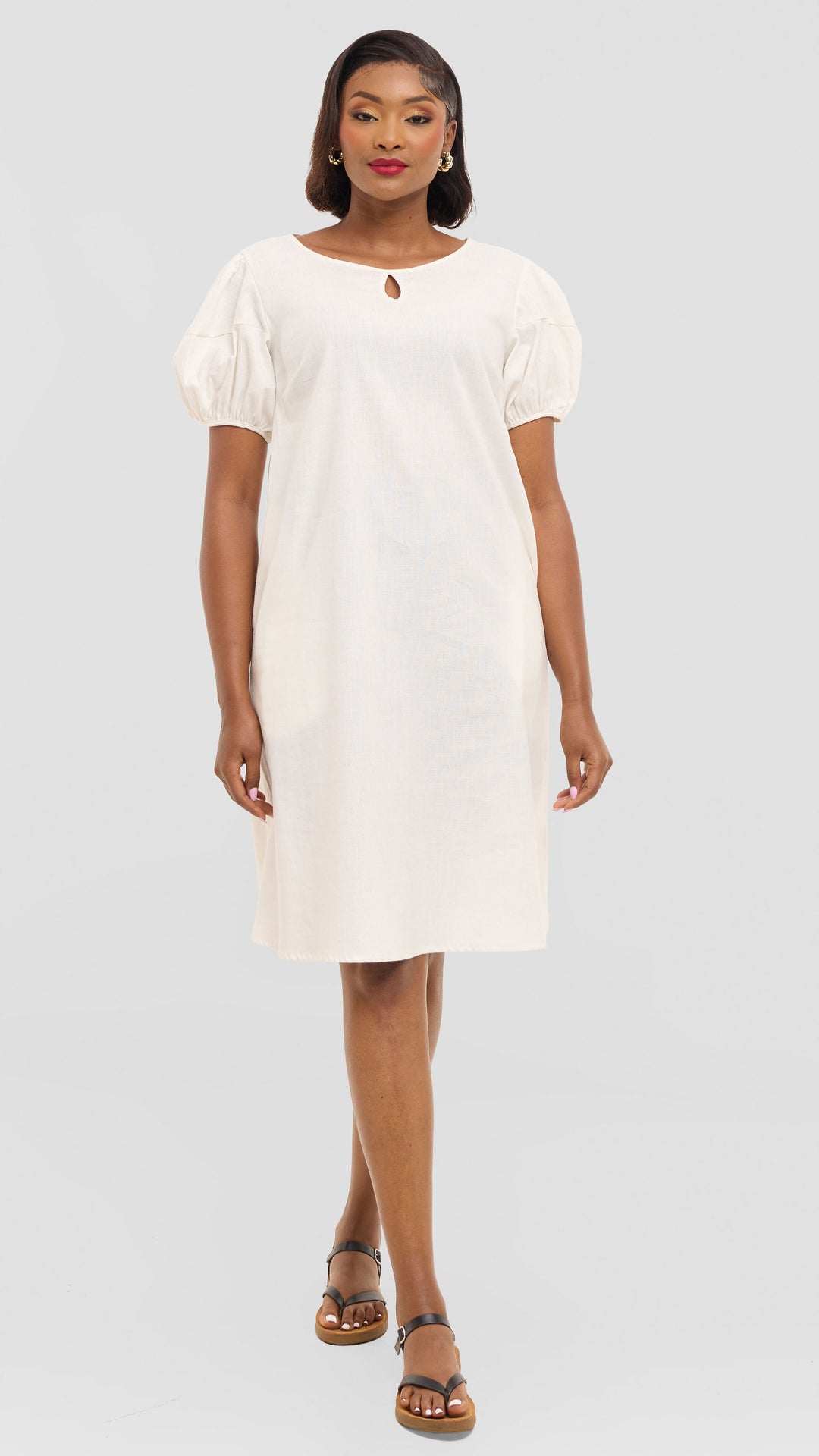 Safari by Vivo Bubble Sleeve Tent Dress in Linen - White