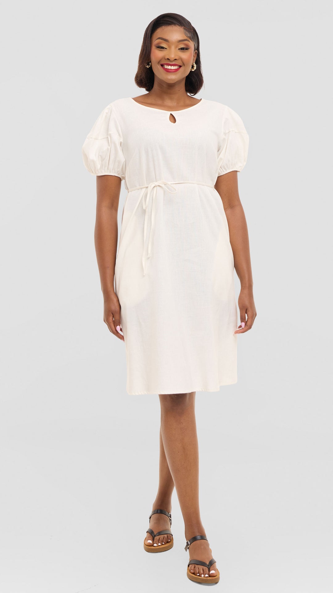 Safari by Vivo Bubble Sleeve Tent Dress in Linen - White