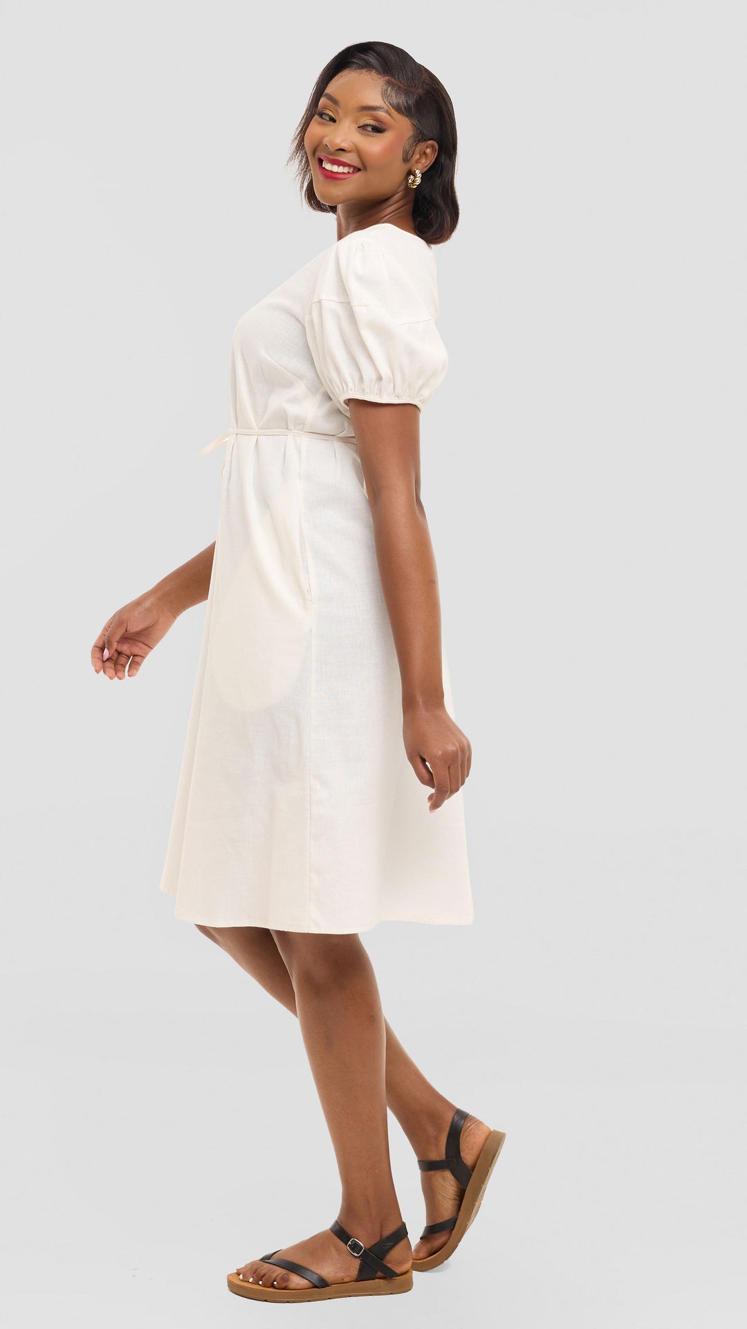 Safari by Vivo Bubble Sleeve Tent Dress in Linen - White