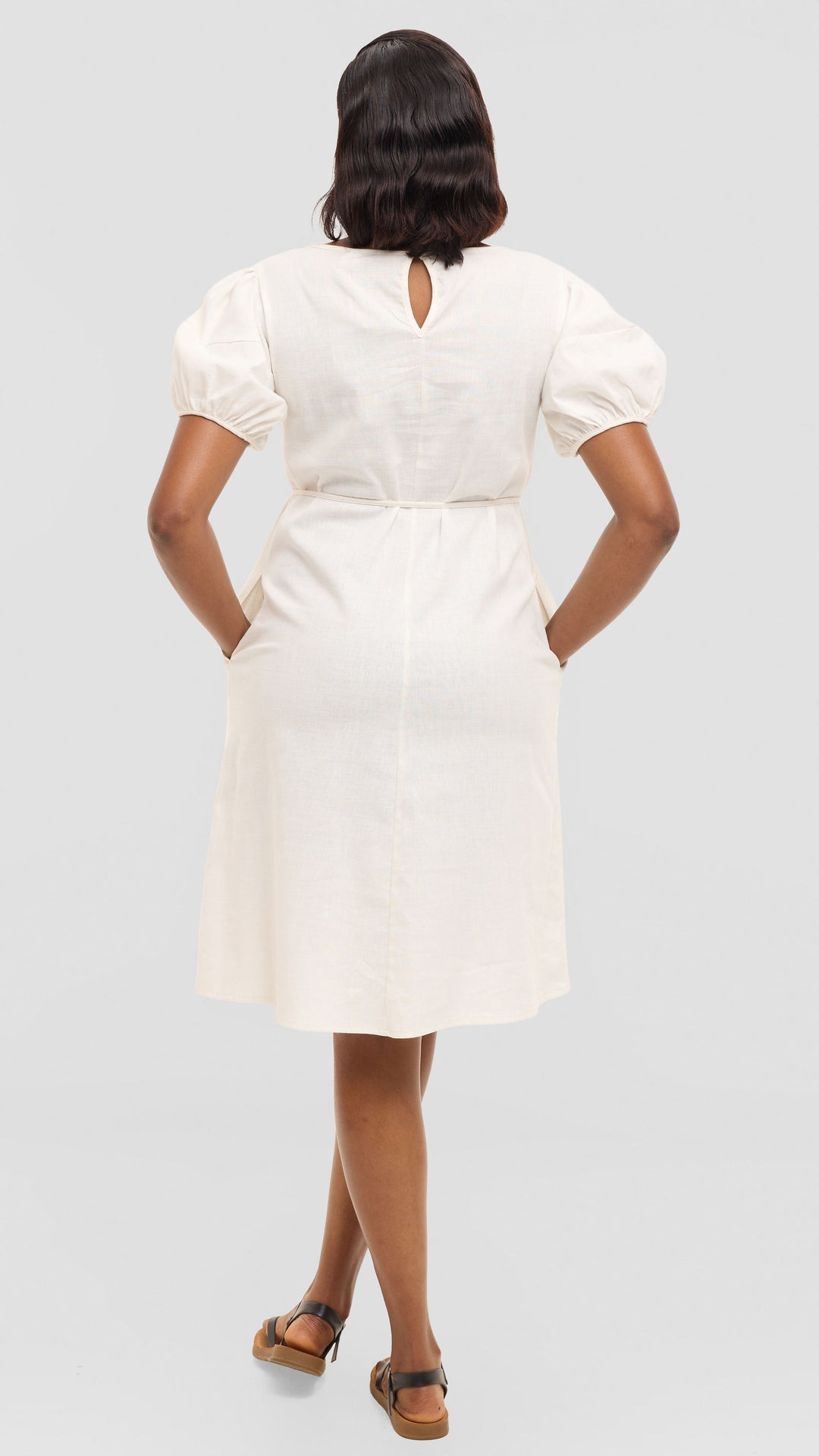Safari by Vivo Bubble Sleeve Tent Dress in Linen - White
