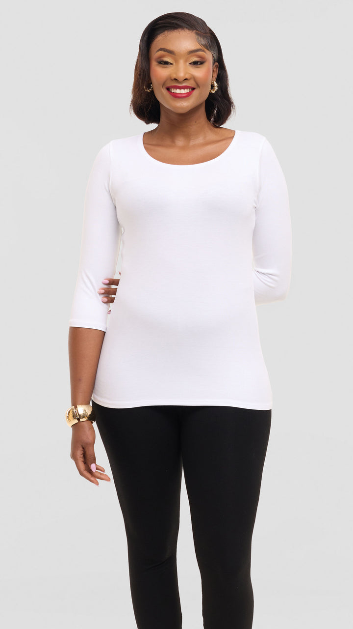 Vivo Scooped Neck Top in Jersey - White