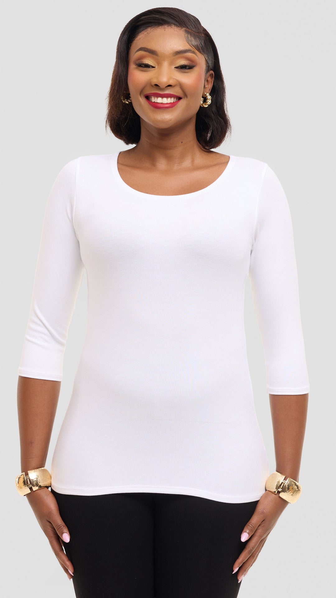 Vivo Scooped Neck Top in Jersey - White