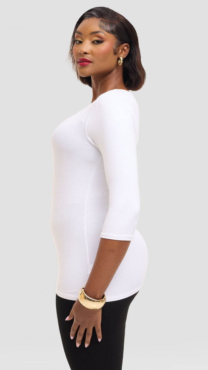 Vivo Scooped Neck Top in Jersey - White
