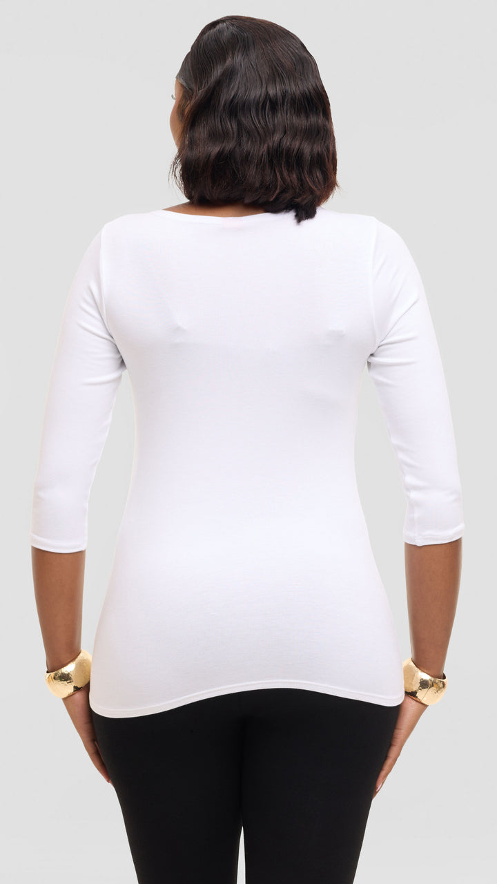 Vivo Scooped Neck Top in Jersey - White