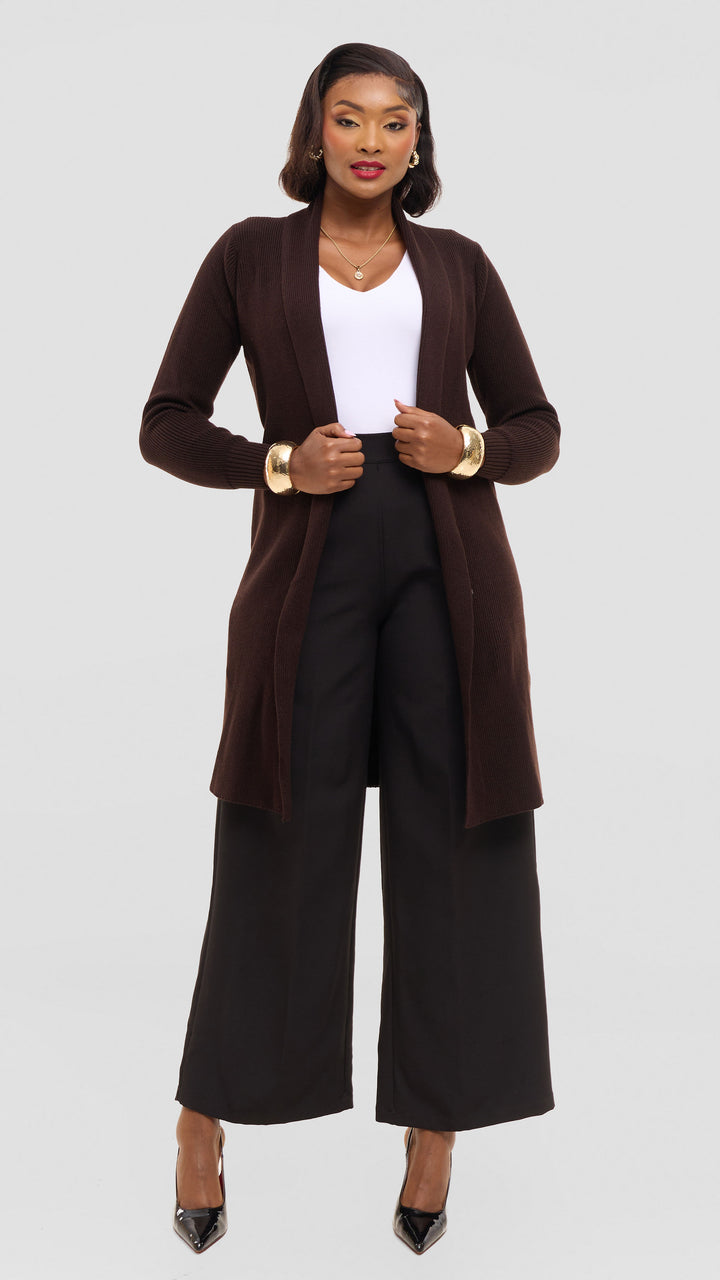 Vivo Long Sleeve Midi Waterfall - Chocolate Brown