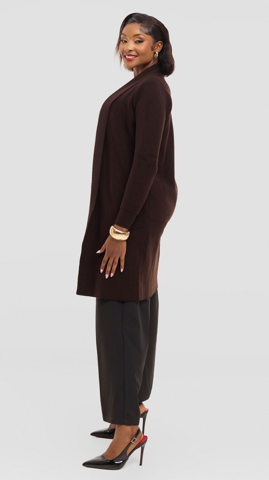Vivo Long Sleeve Midi Waterfall - Chocolate Brown