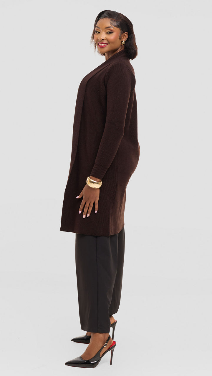 Vivo Long Sleeve Midi Waterfall - Chocolate Brown