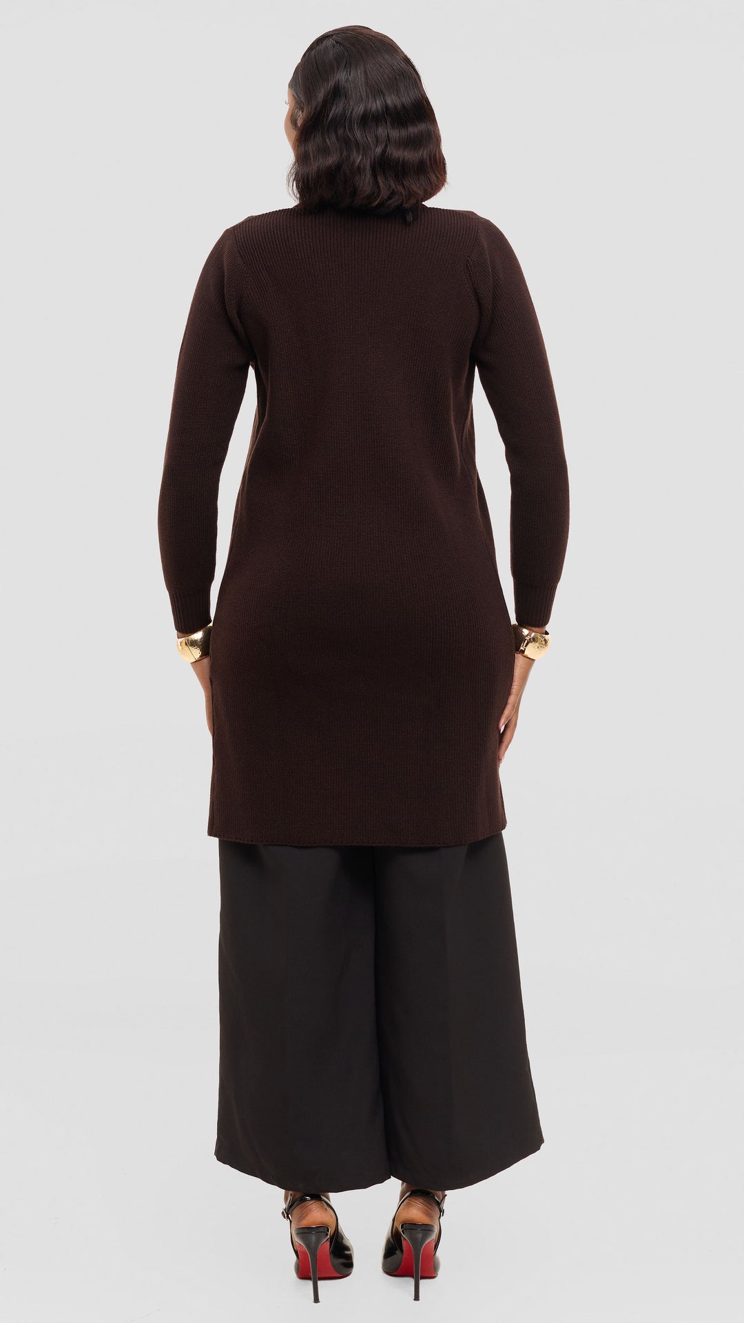 Vivo Long Sleeve Midi Waterfall - Chocolate Brown