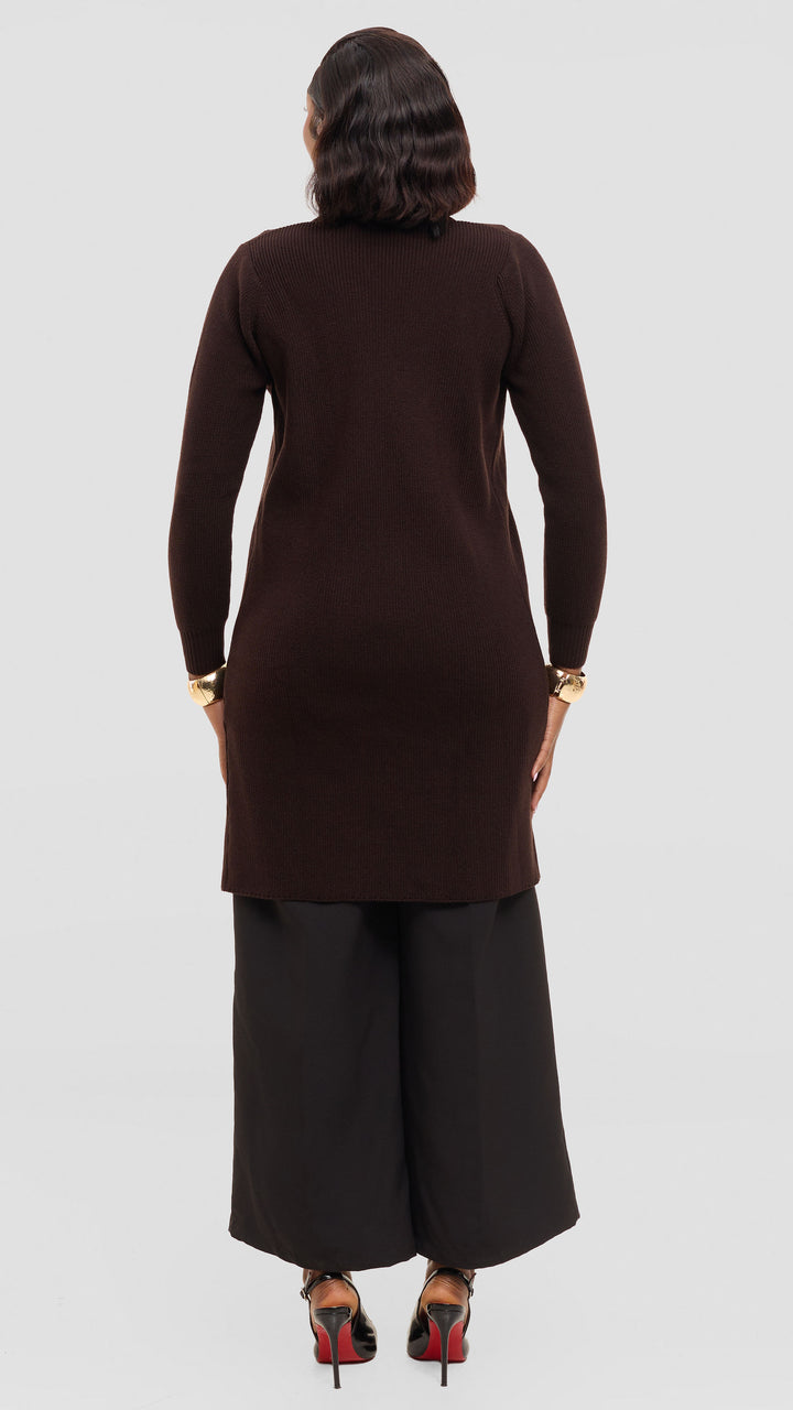 Vivo Long Sleeve Midi Waterfall - Chocolate Brown