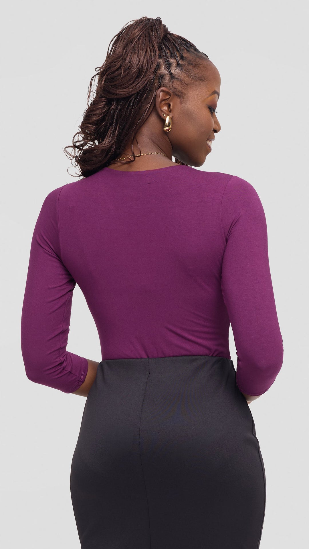 Vivo Basic 3/4 Sleeved Double Layered Bodysuit in Jersey - Dark Purple