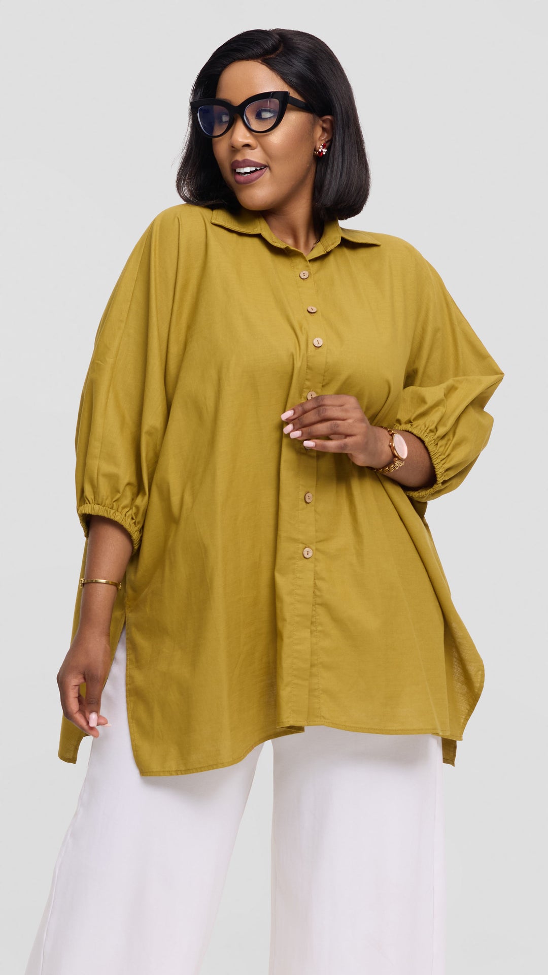 Safari by Vivo Zehra Extra Wide Shirt in Linen - Light Olive