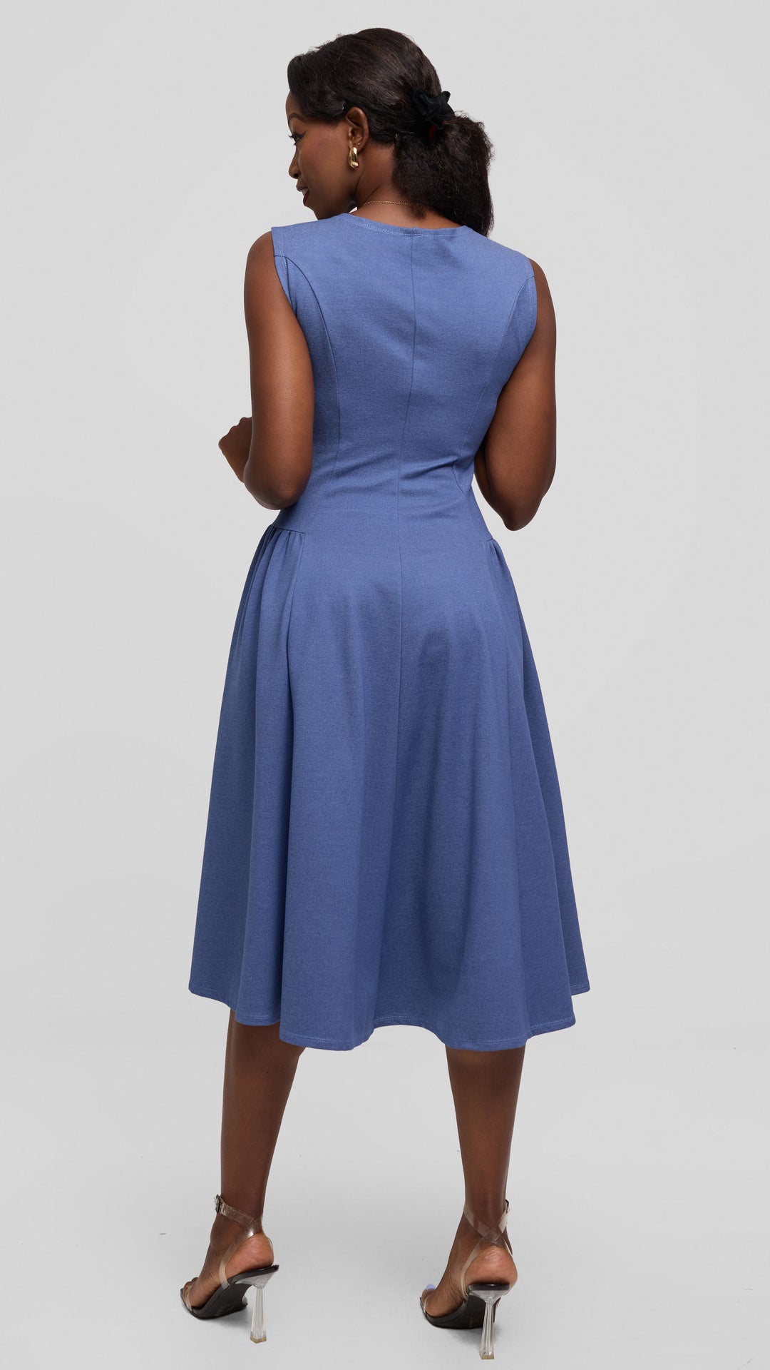 Vivo Panelled Waist Midi Dress in Ponte - Denim Blue