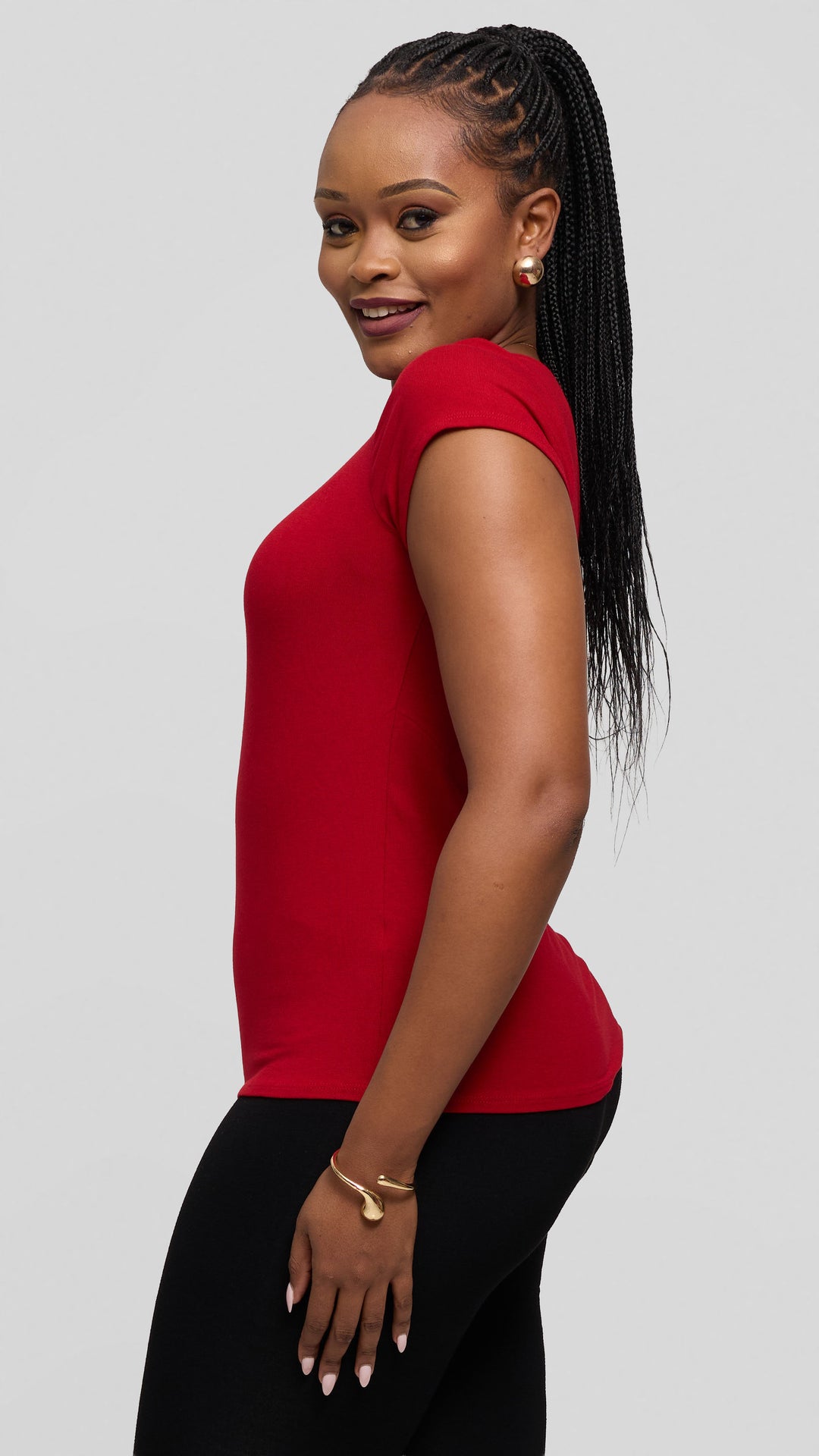 Vivo Everyday Cap Sleeve Top in Jersey - Light Red