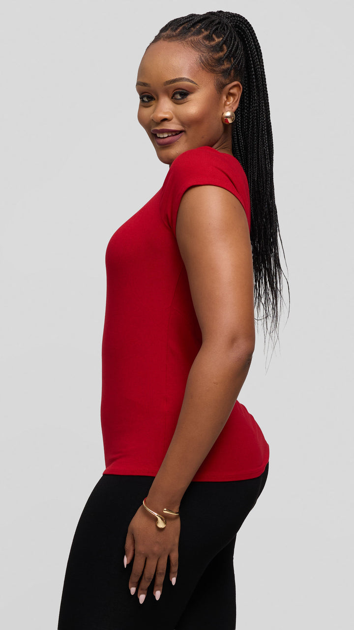Vivo Everyday Cap Sleeve Top in Jersey - Light Red