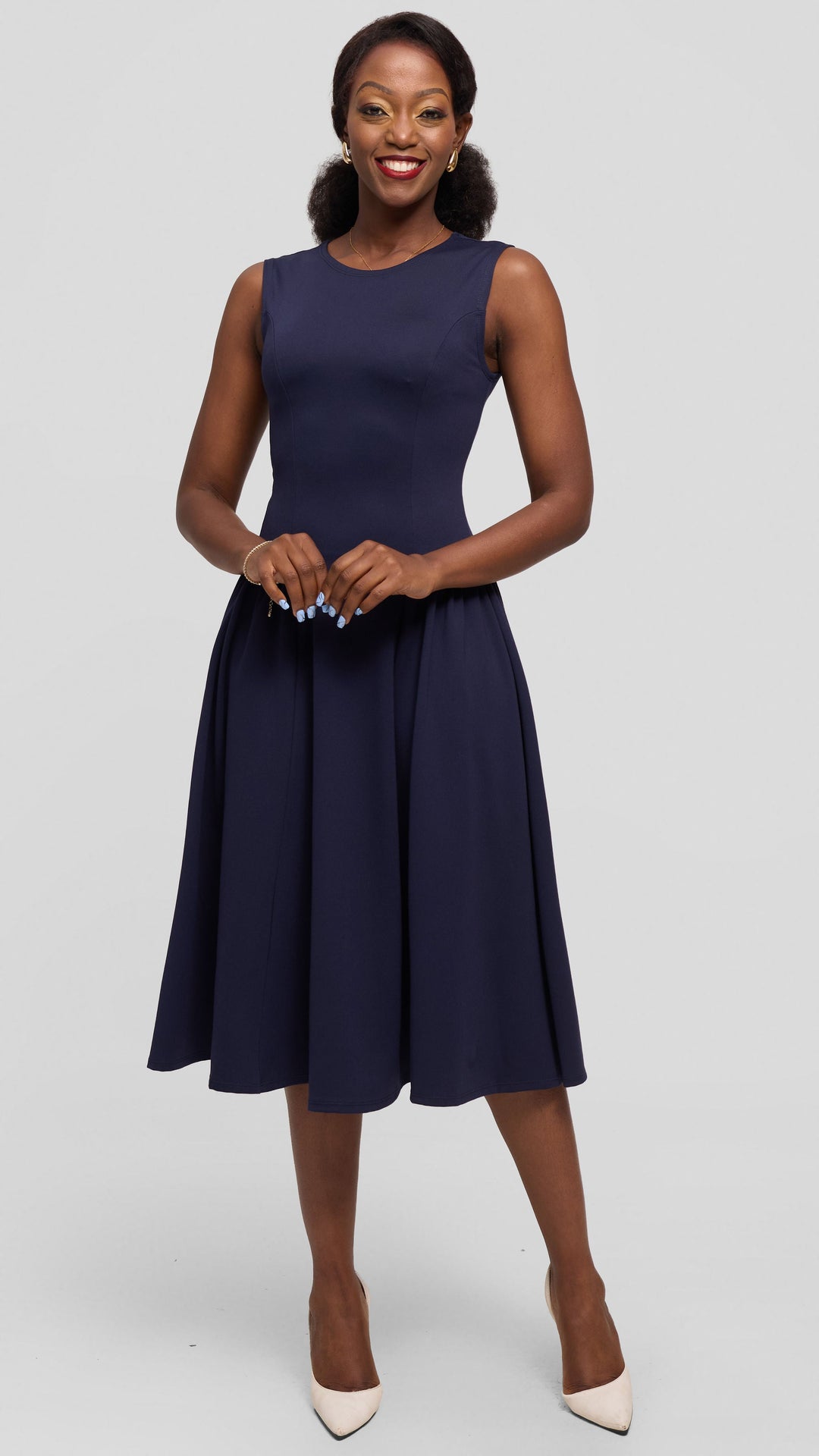 Vivo Panelled Waist Midi Dress in Ponte - Navy