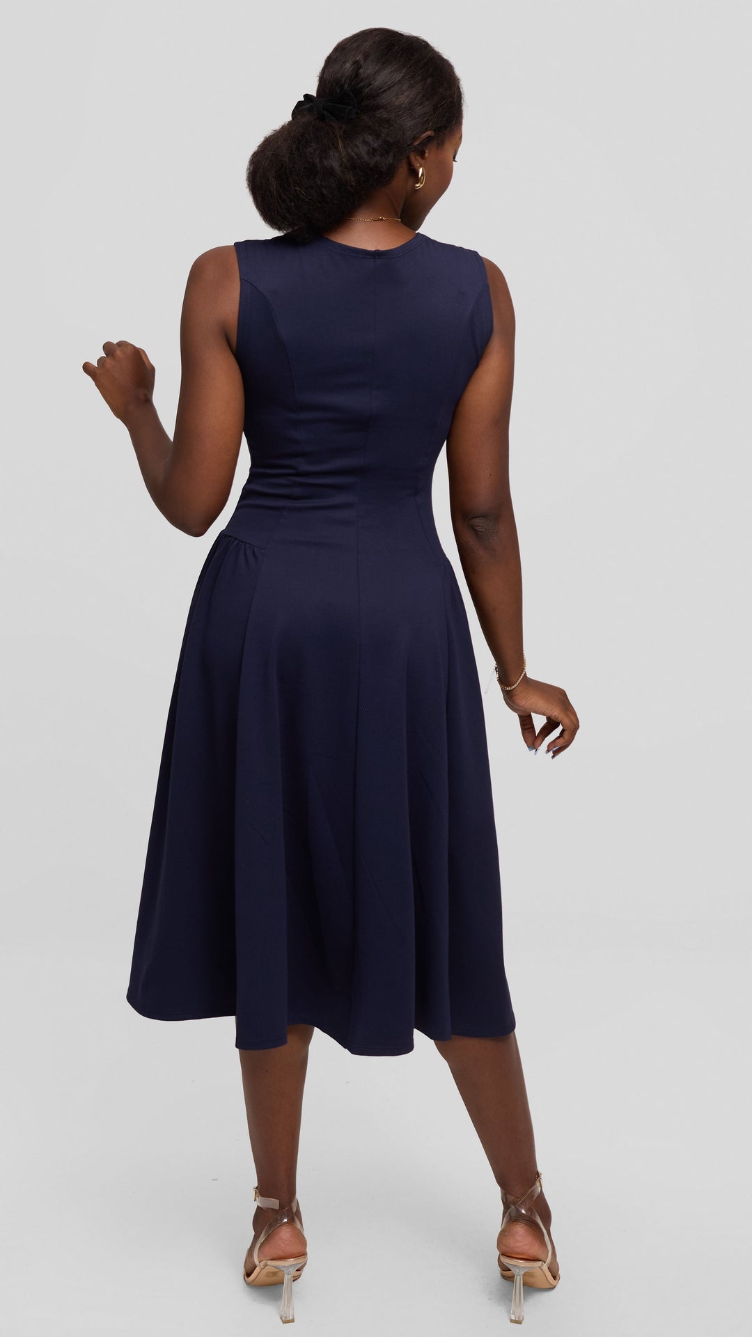 Vivo Panelled Waist Midi Dress in Ponte - Navy