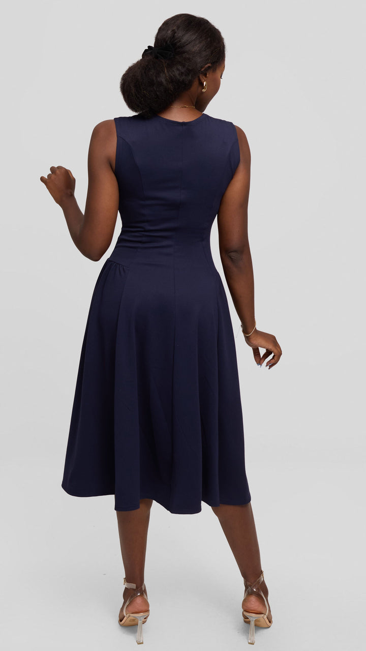 Vivo Panelled Waist Midi Dress in Ponte - Navy