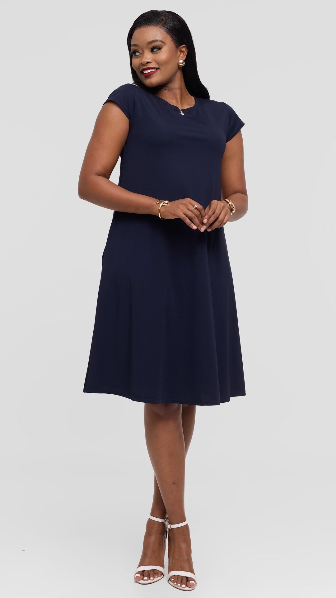 Vivo Basic Kena Tent Knee Length Dress in Ponte - Dark Navy