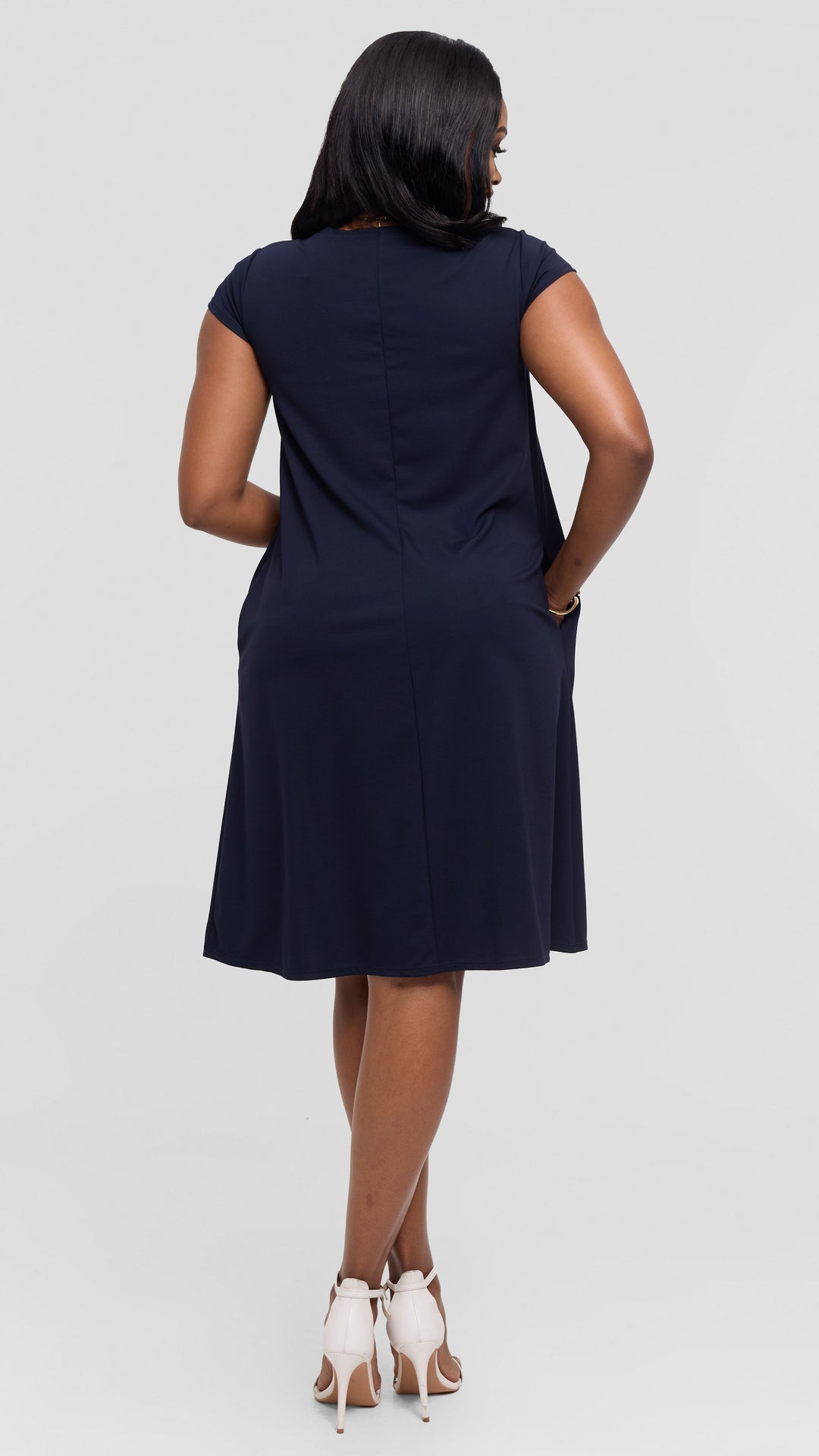 Vivo Basic Kena Tent Knee Length Dress in Ponte - Dark Navy
