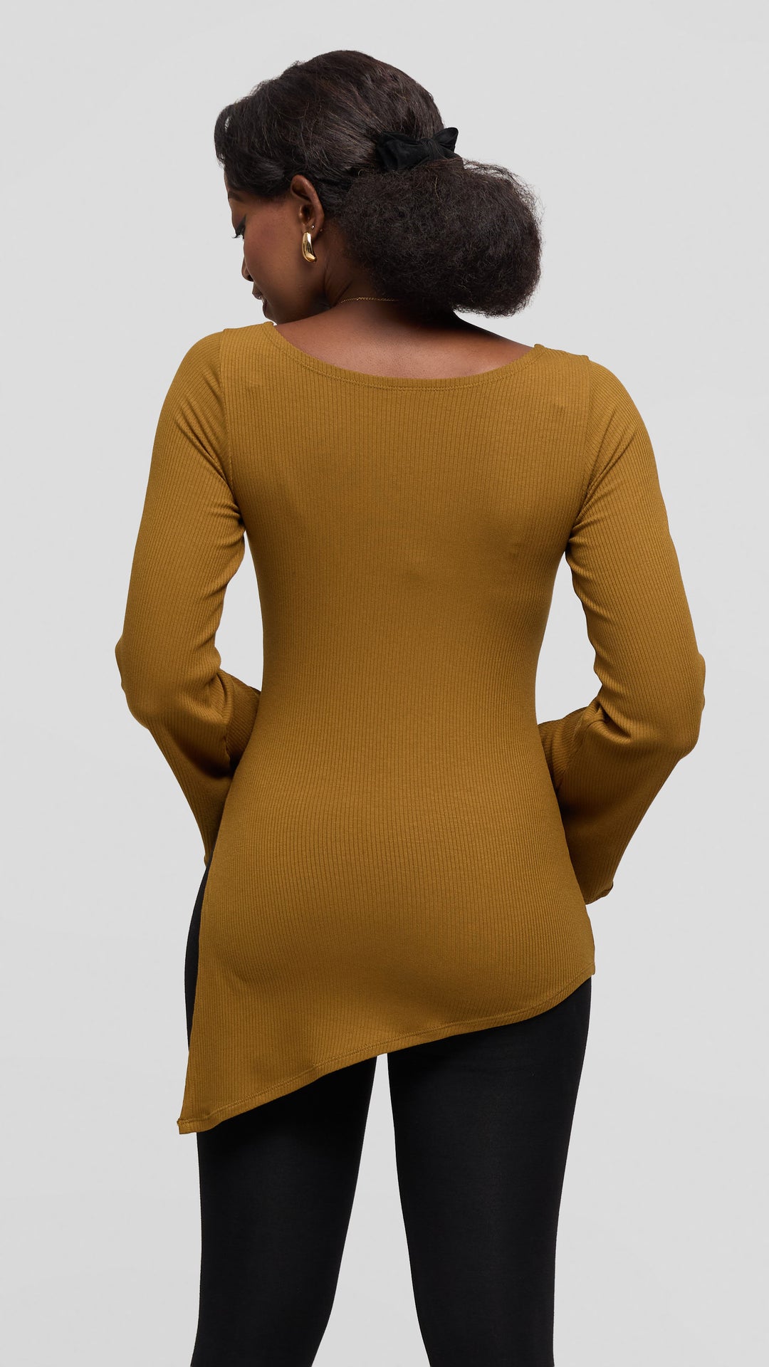 Vivo Studio Bell Sleeve Tunic Top in Rib - Olive Green