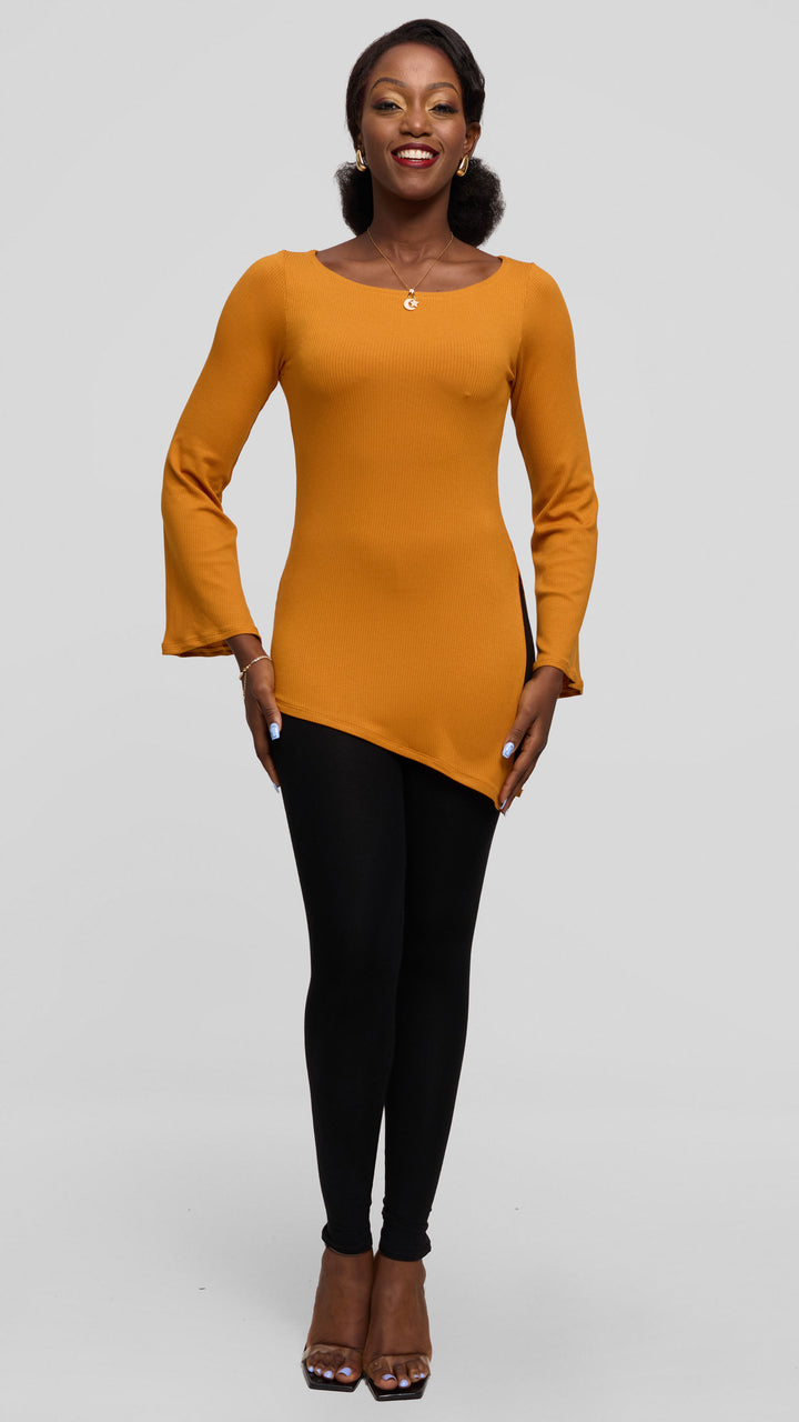 Vivo Studio Bell Sleeve Tunic Top in Rib - Mustard
