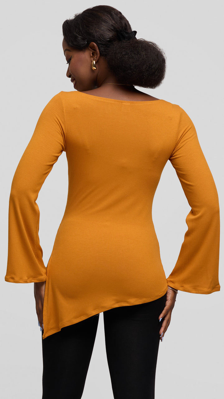 Vivo Studio Bell Sleeve Tunic Top in Rib - Mustard