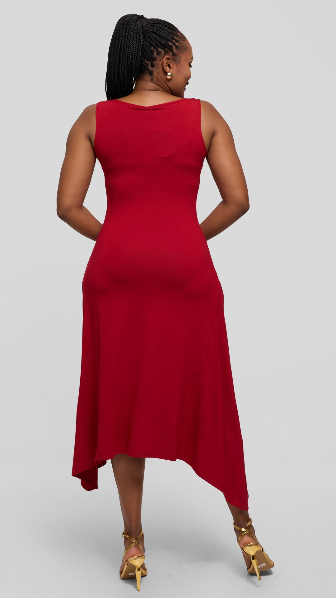 Vivo Sleeveless Godet Midi Dress in Jersey - Dark Red