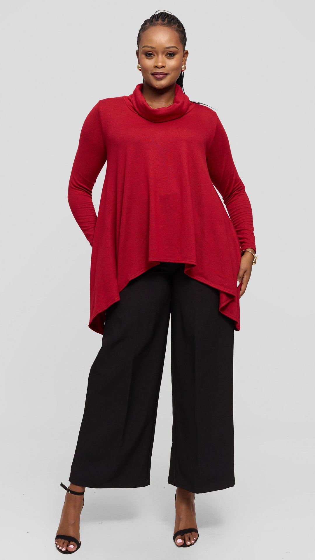 Vivo Basic Imelda Cowl Sweater - Red