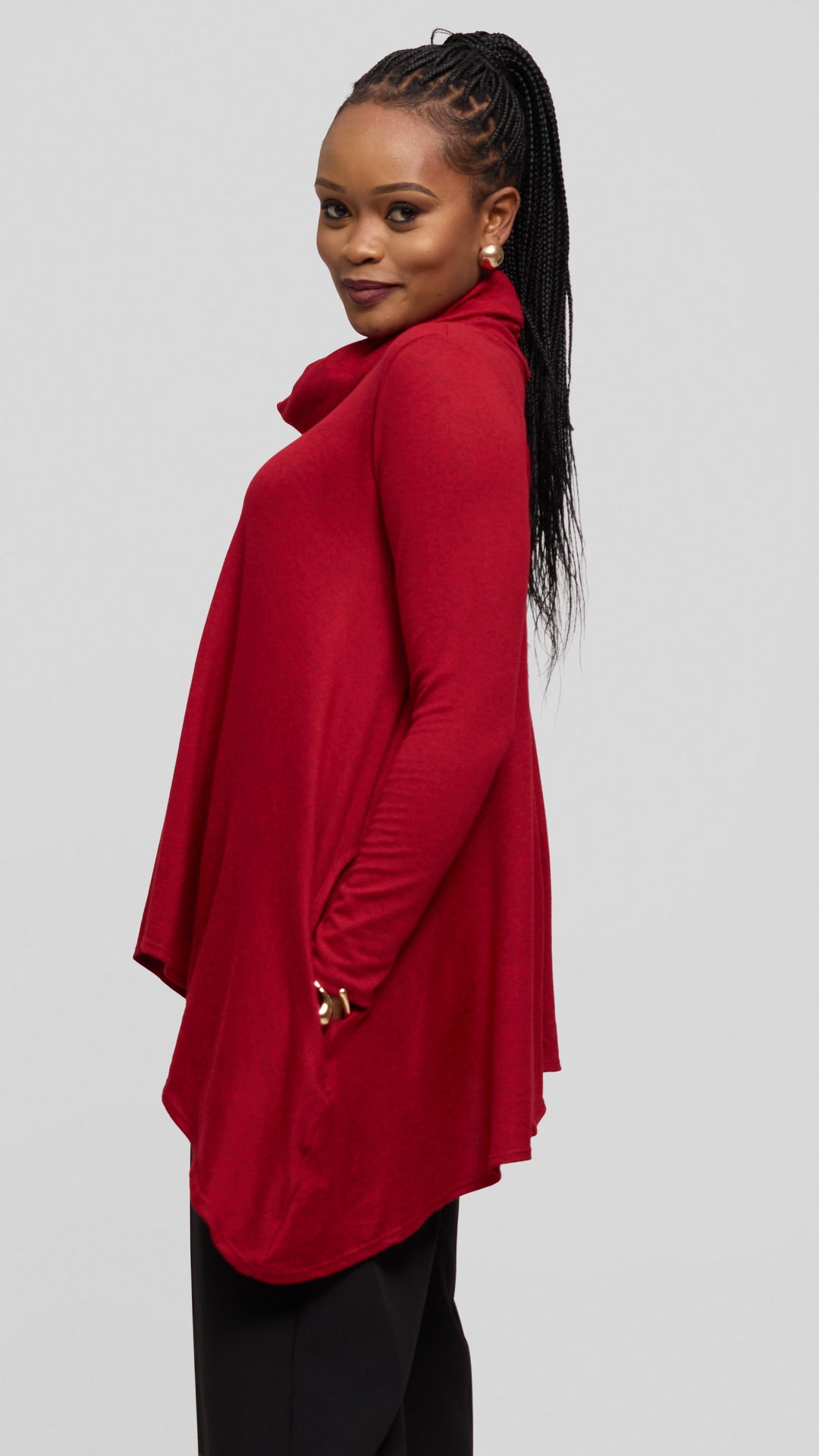 Vivo Basic Imelda Cowl Sweater - Red